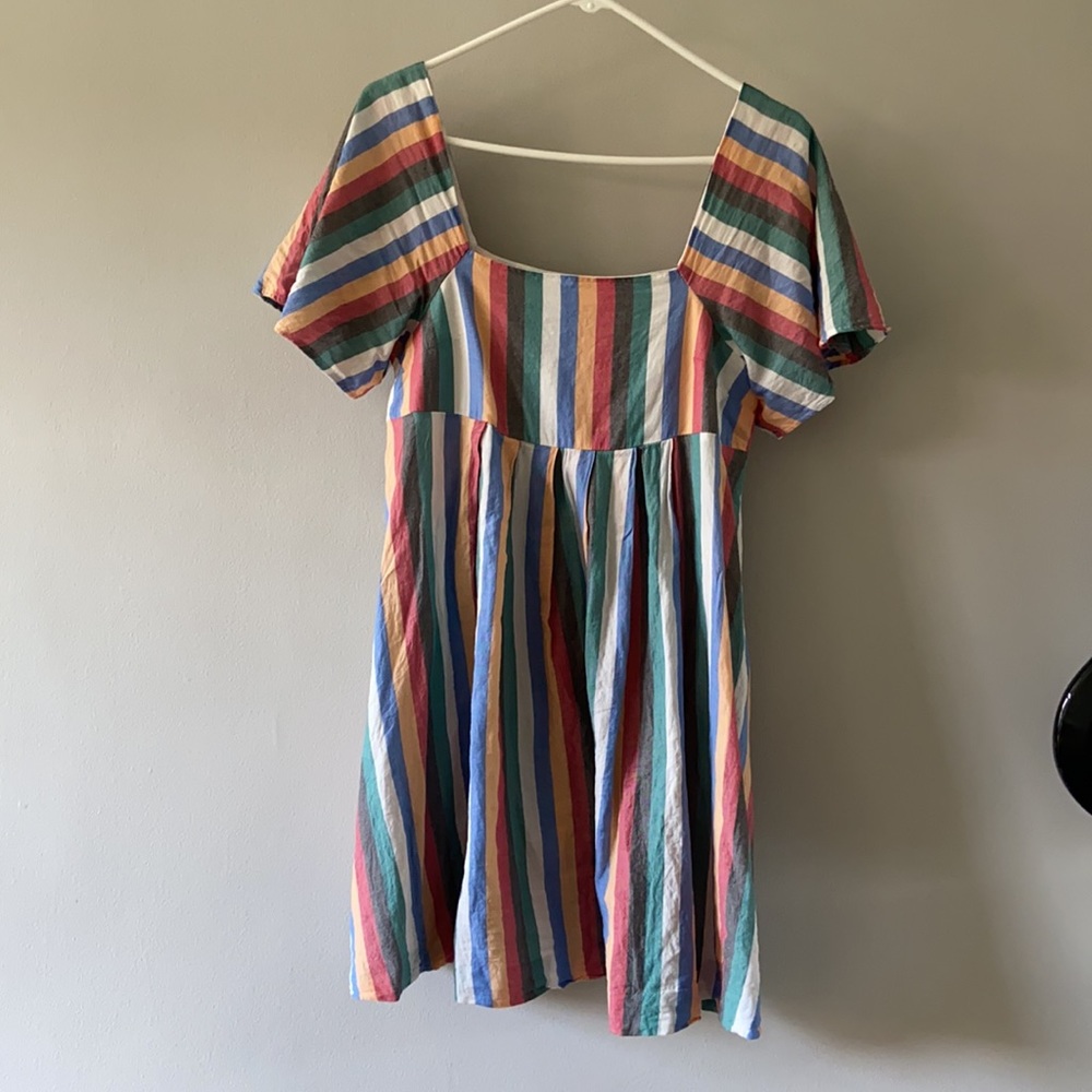 Madewell squareneck mini dress rainbow stripe S
